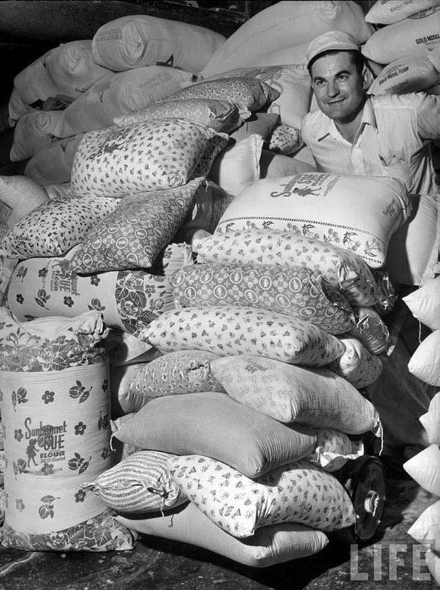 Flower-print flour sacks, 1939